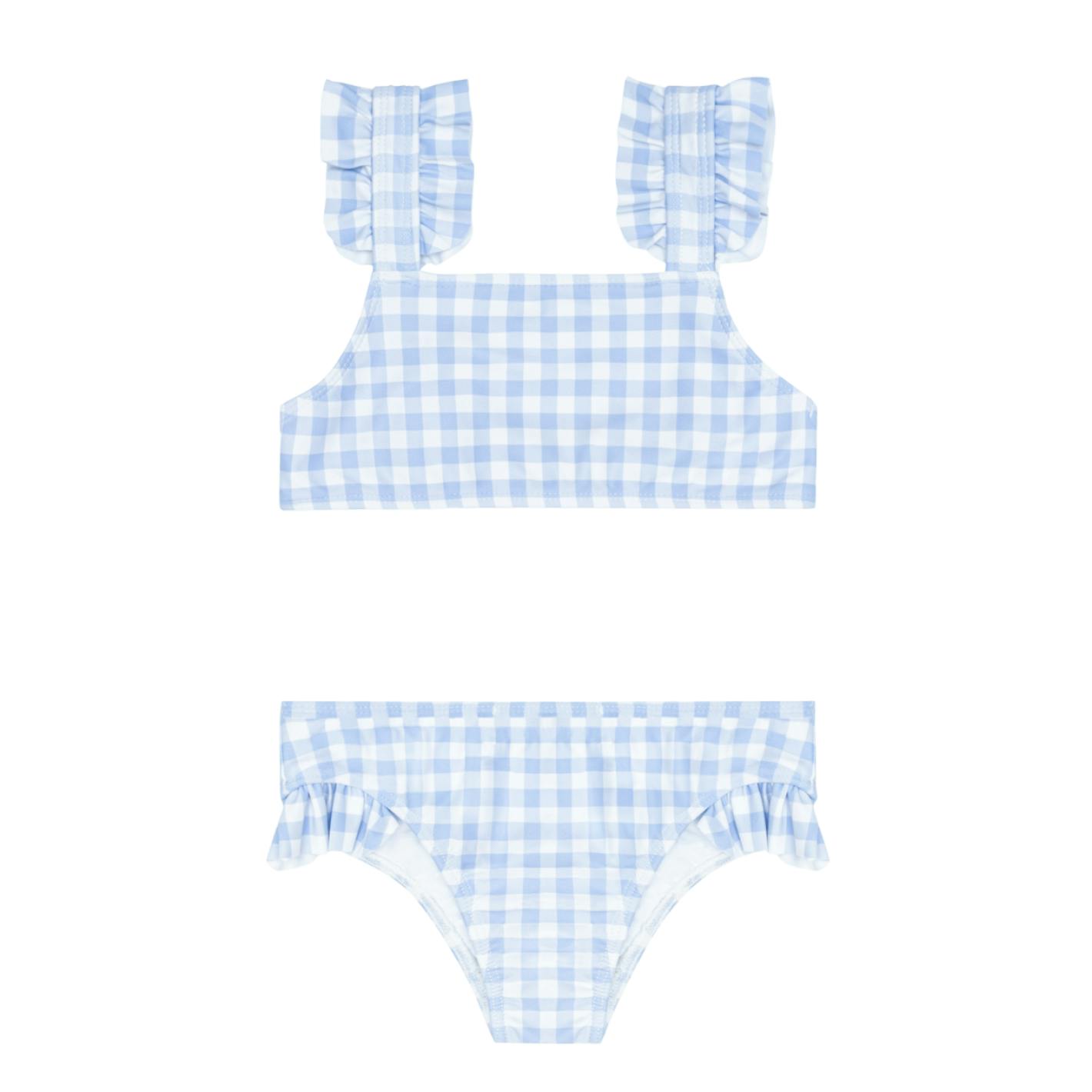 girls oasis blue gingham ruffle strap bikini