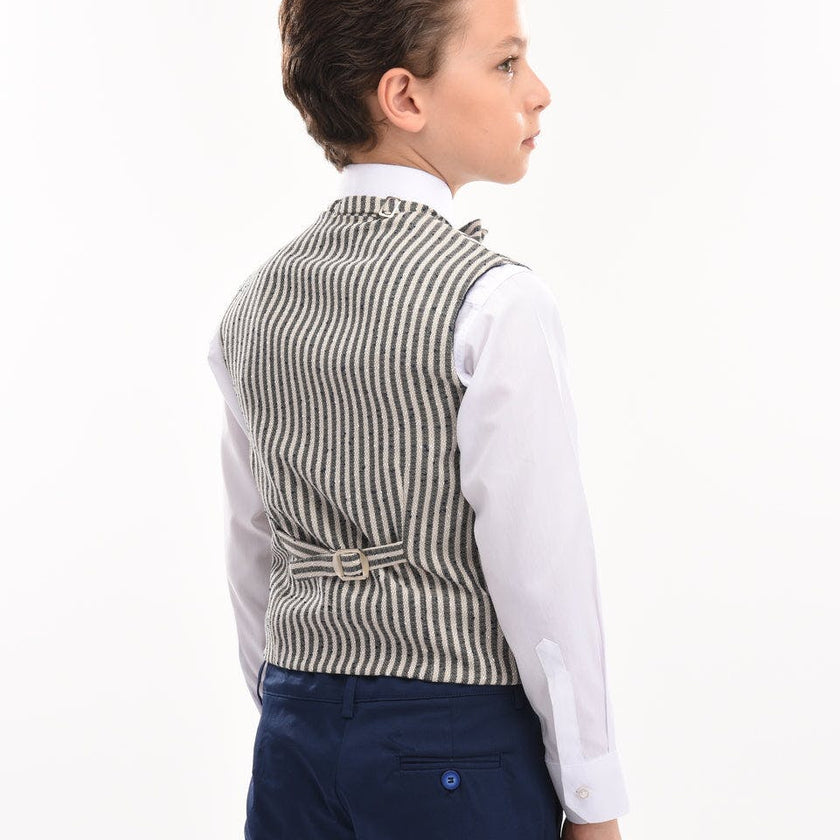 Beige Striped Vest and Bowtie