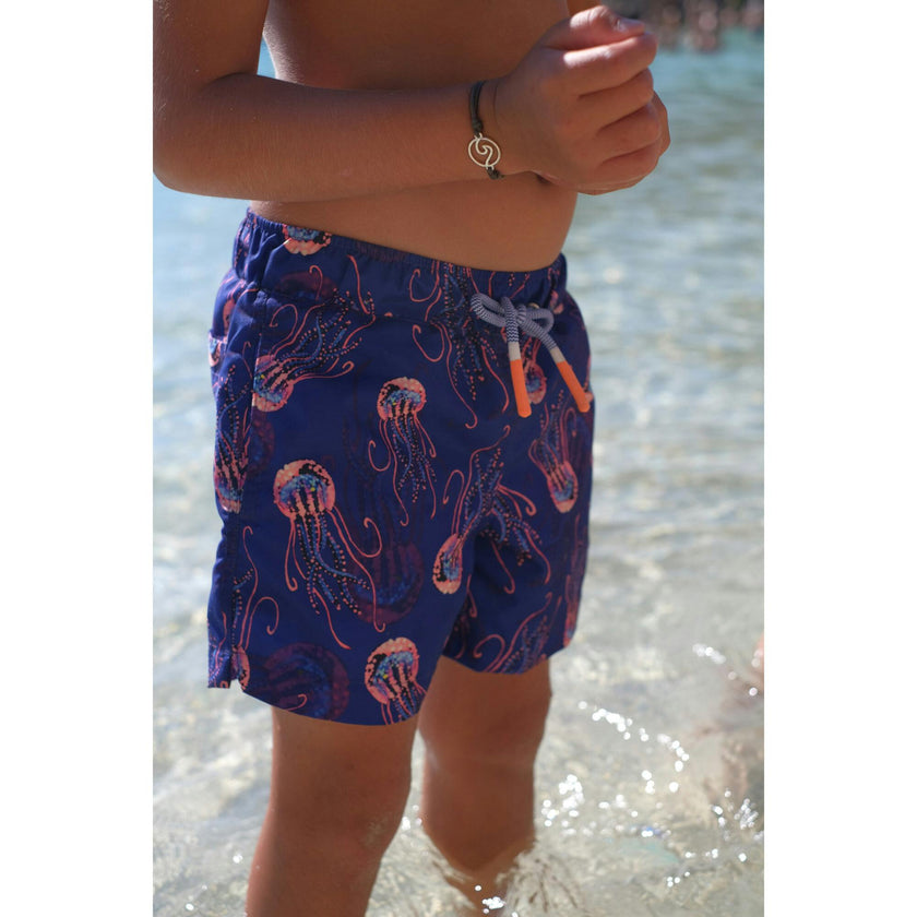 Boys' swim shorts, blue print | JELLYFISH