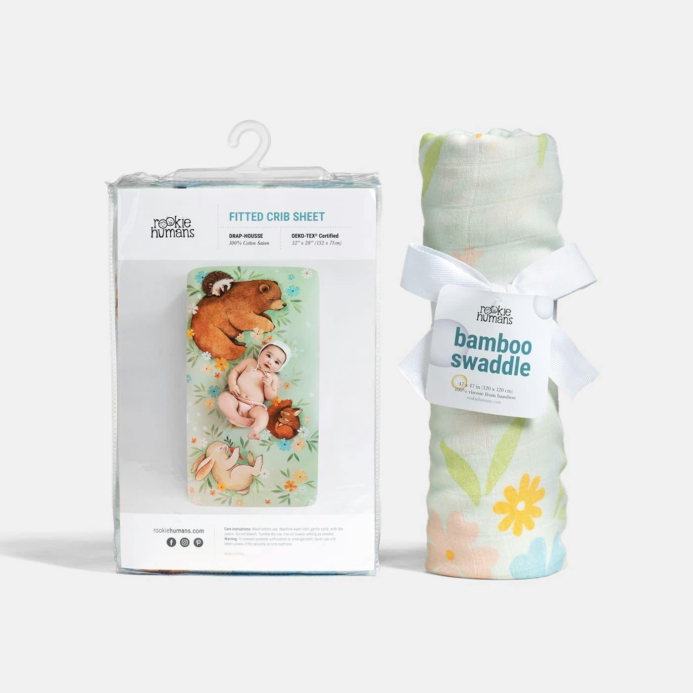 Crib Sheet & Swaddle Baby Gift Set - Enchanted Meadow