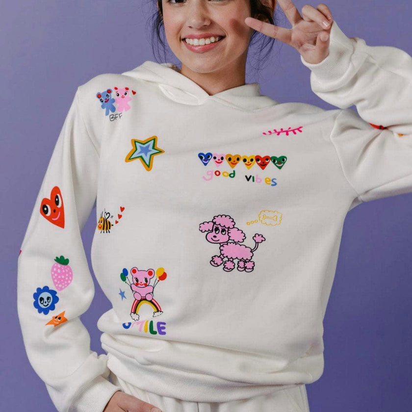 Graffiti Ice Cream Hoodie And Pant Set, White