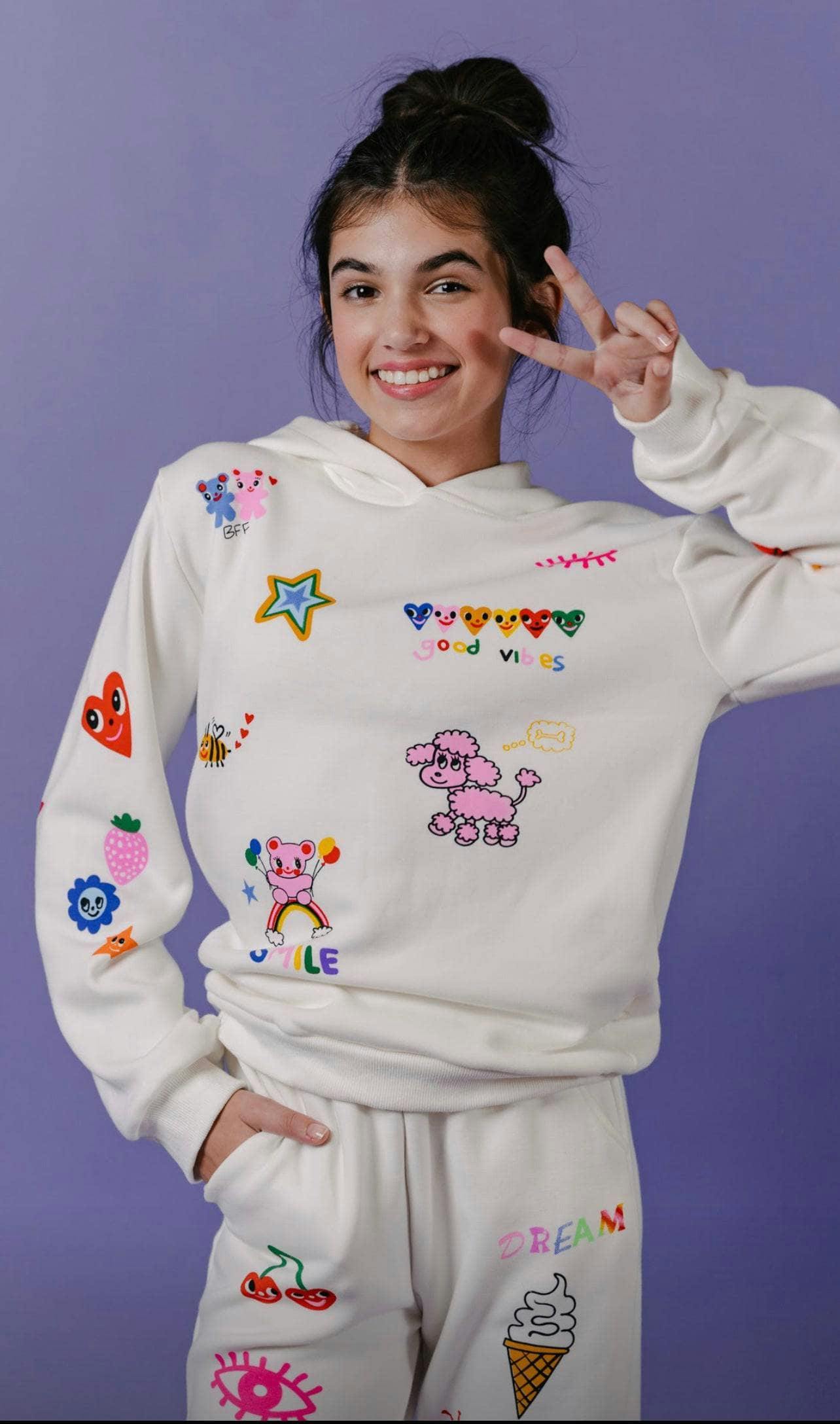 Graffiti Ice Cream Hoodie And Pant Set, White