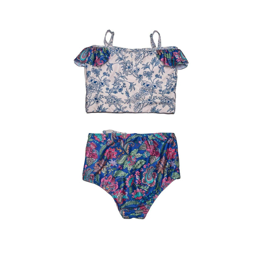 Girls Tankini Set – Ruffle Trim & High-Waisted Bottoms (River)