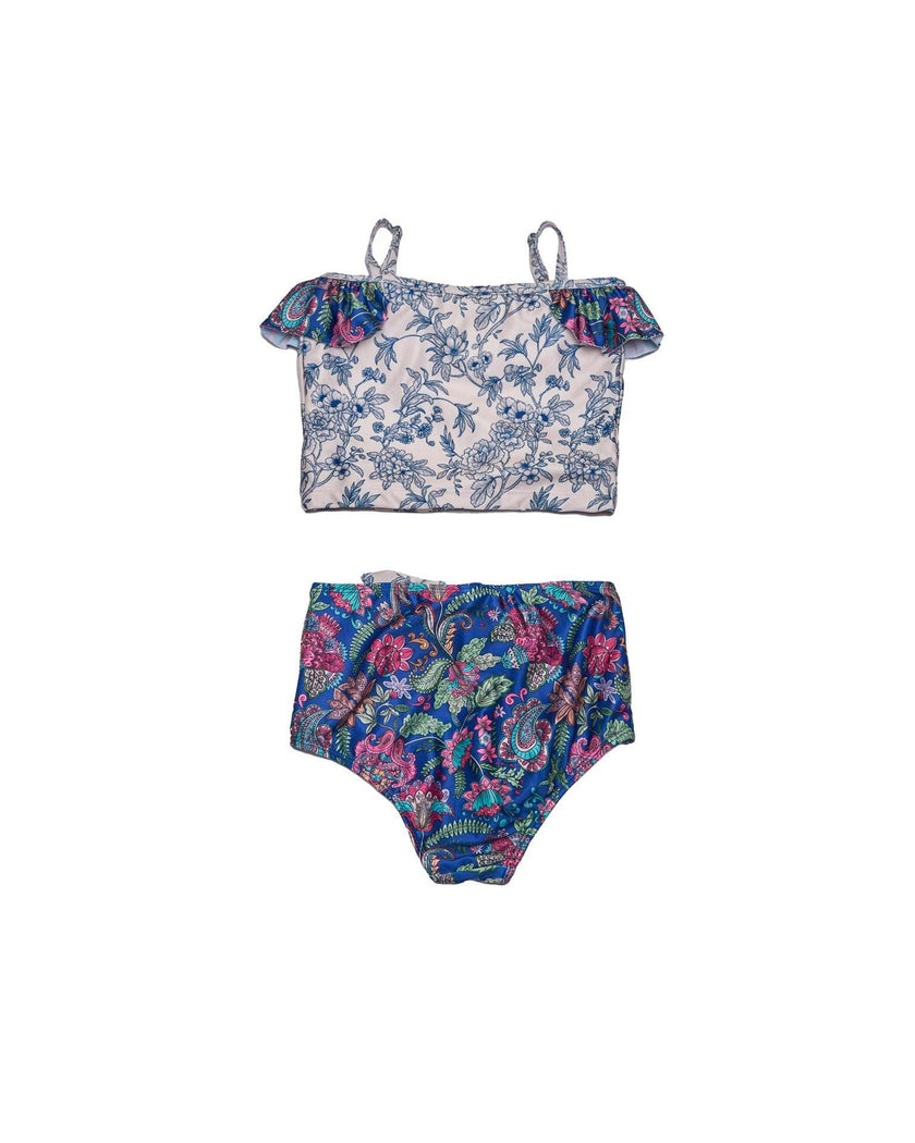 Girls Tankini Set – Ruffle Trim & High-Waisted Bottoms (River)