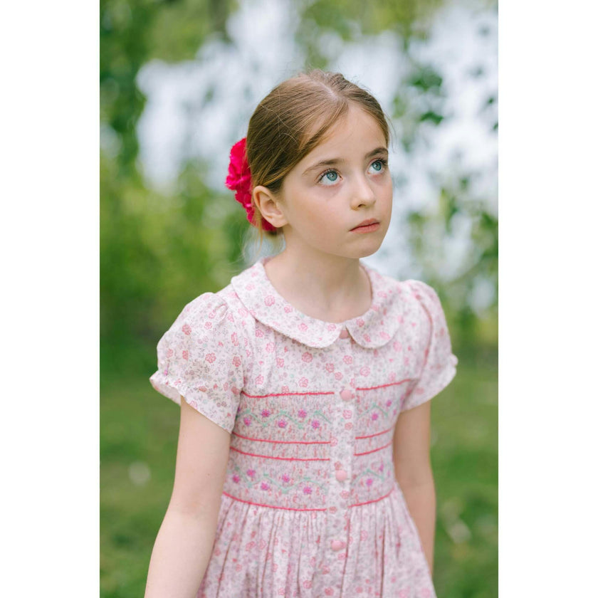 Violette Pink Floral Short Puff Smocked Dress