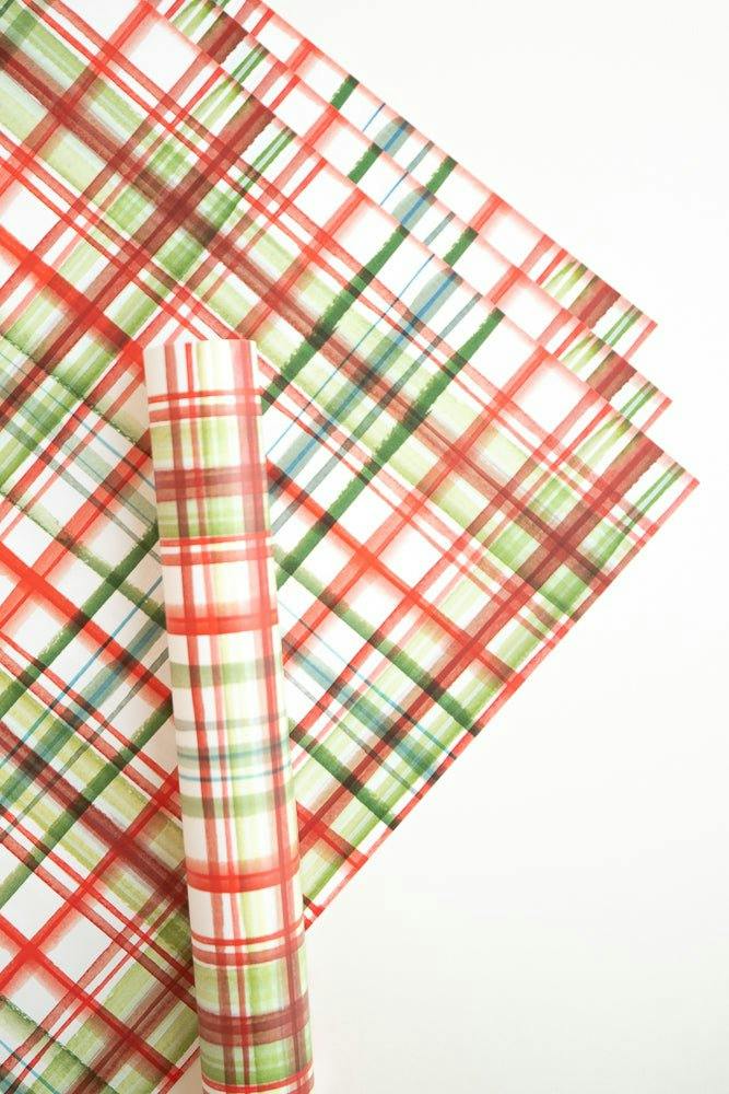 Holiday Watercolor Plaid Gift Wrap