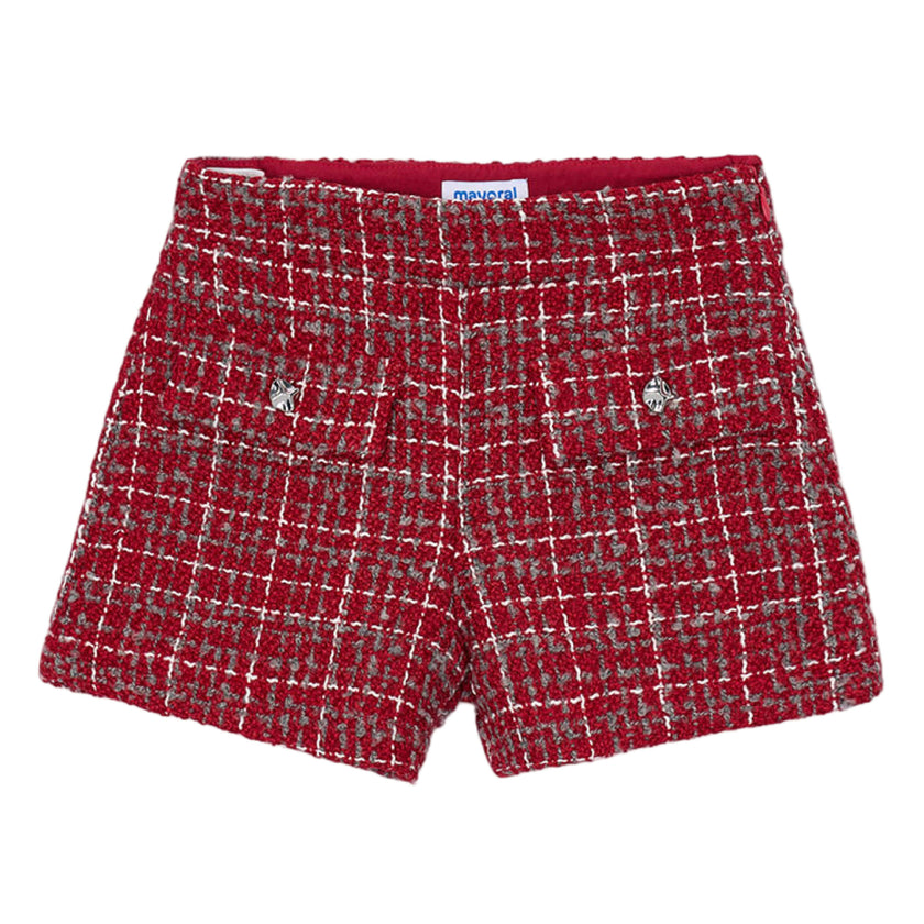 Red Tweed Button Shorts