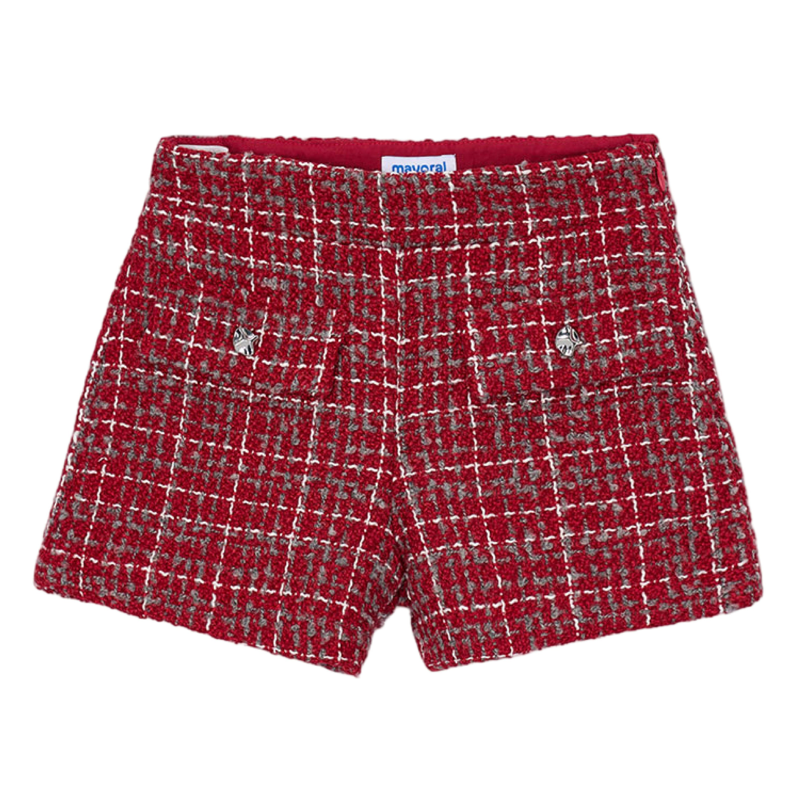 Red Tweed Button Shorts