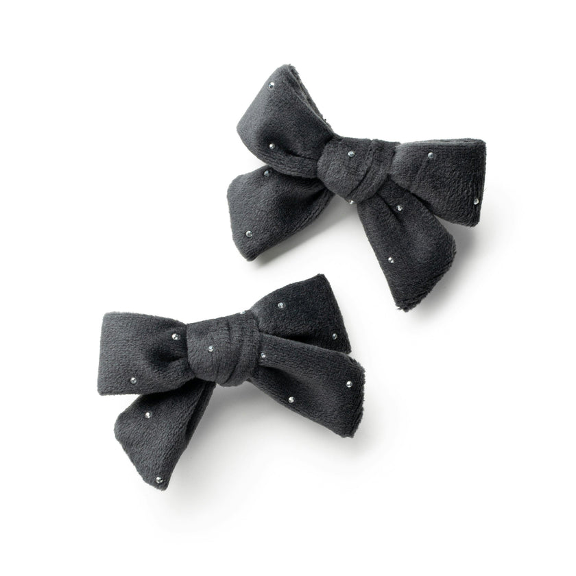 Halo Luxe Vivienne Studded Velvet Double Clip Set - Gray