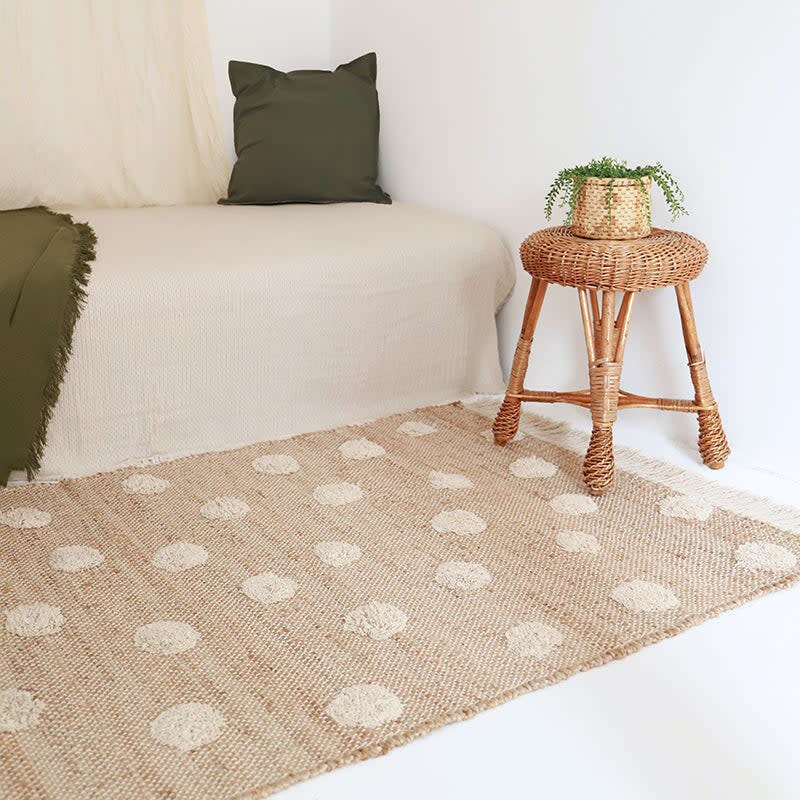 Nop Jute & Cotton Polka Dot Fringed Rectangular Rug