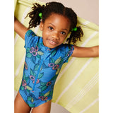 Short Sleeve Zipped Rash Guard One-Piece Swimsuit, Blue