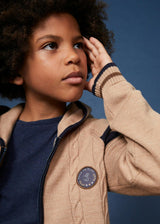 The Beige Merino Cable Knit Zip-Up Hoodie