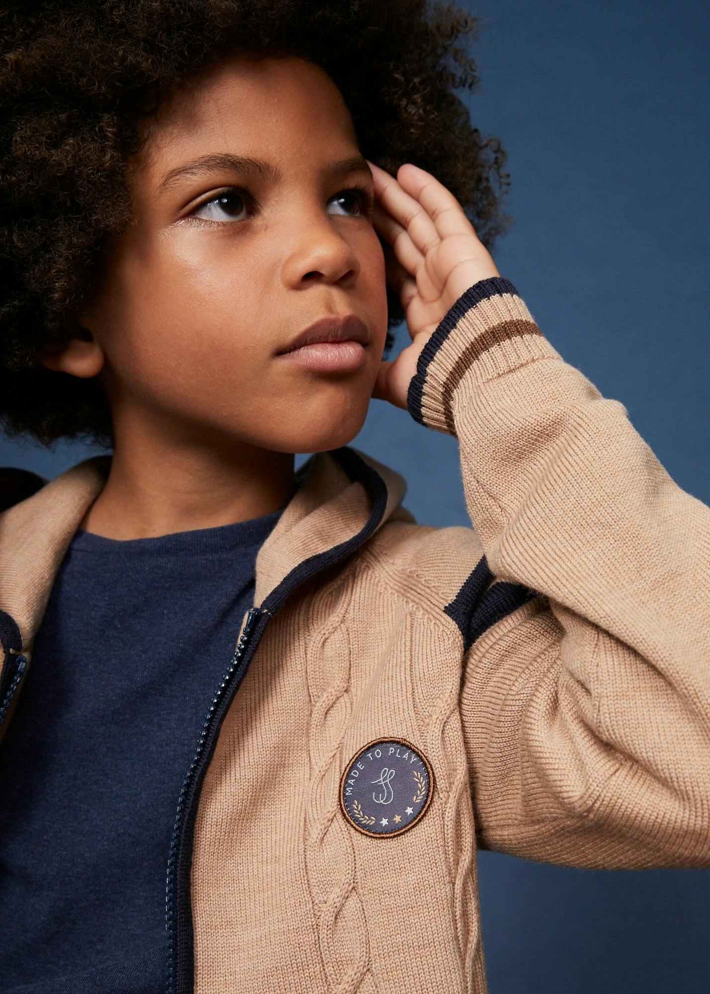 The Beige Merino Cable Knit Zip-Up Hoodie