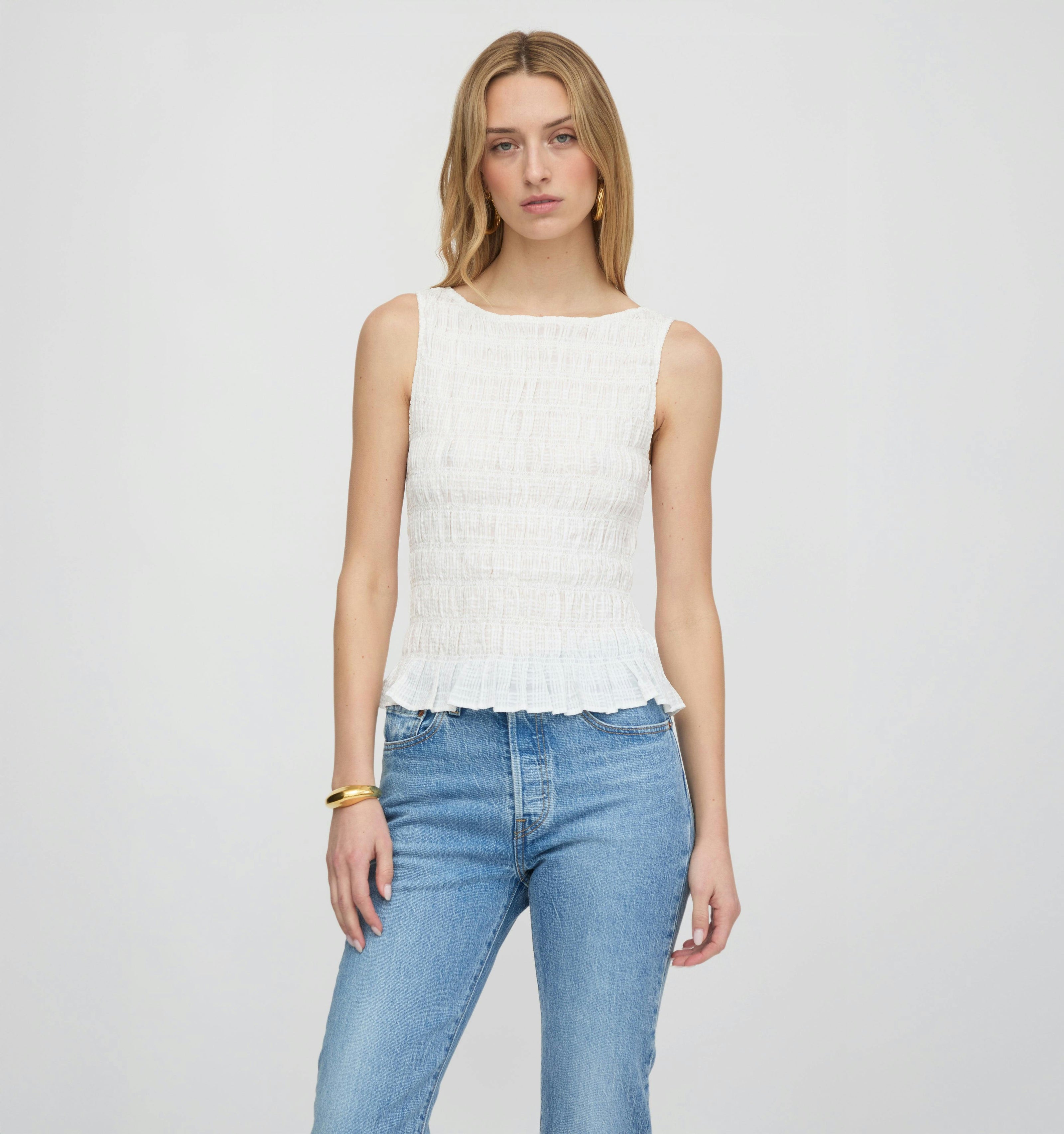 The Phoebe Nap Top - White Crinkle Check