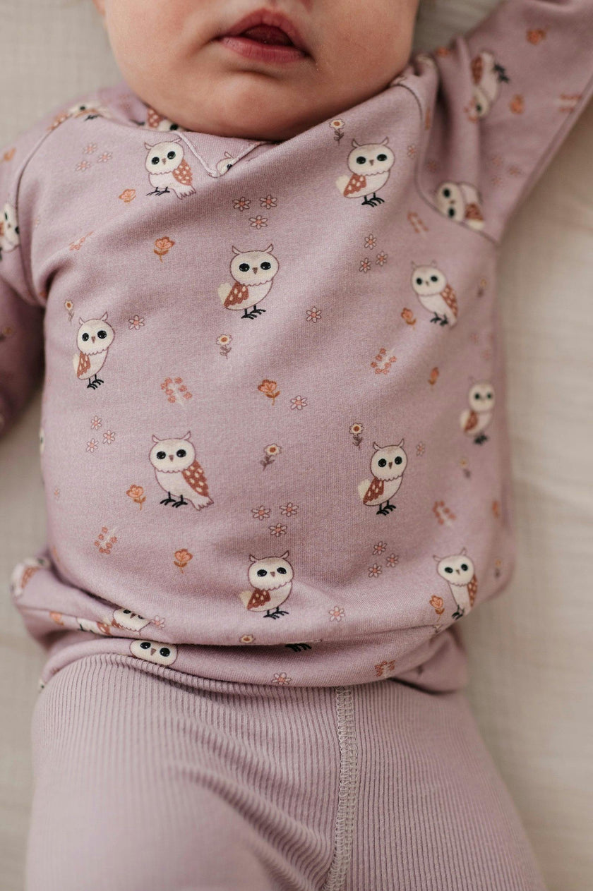 Girls Raglan Sweatshirt in Lavender Owl