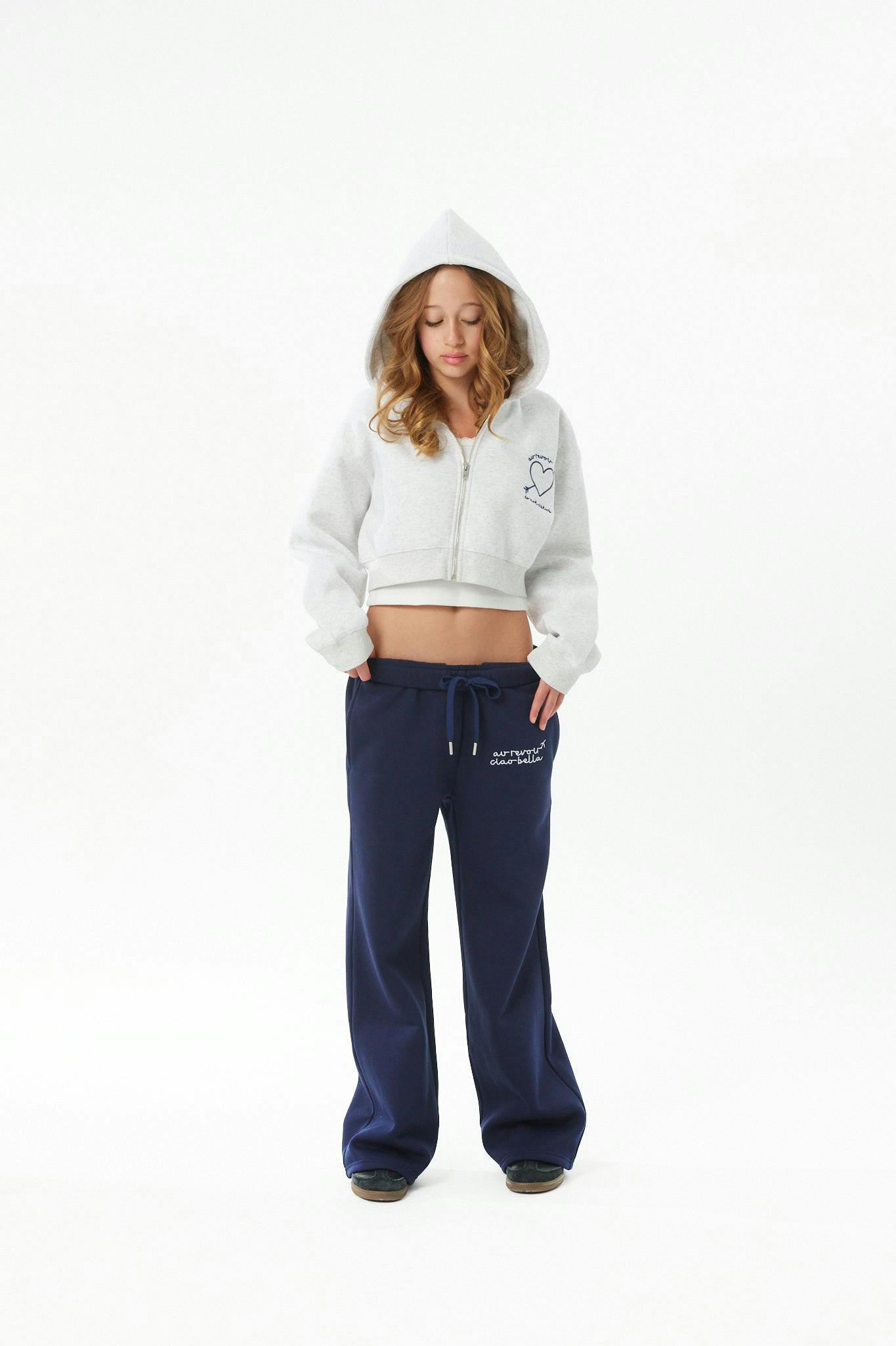 Mia White Grey French Terry Zip up Hoodie - Travel Set
