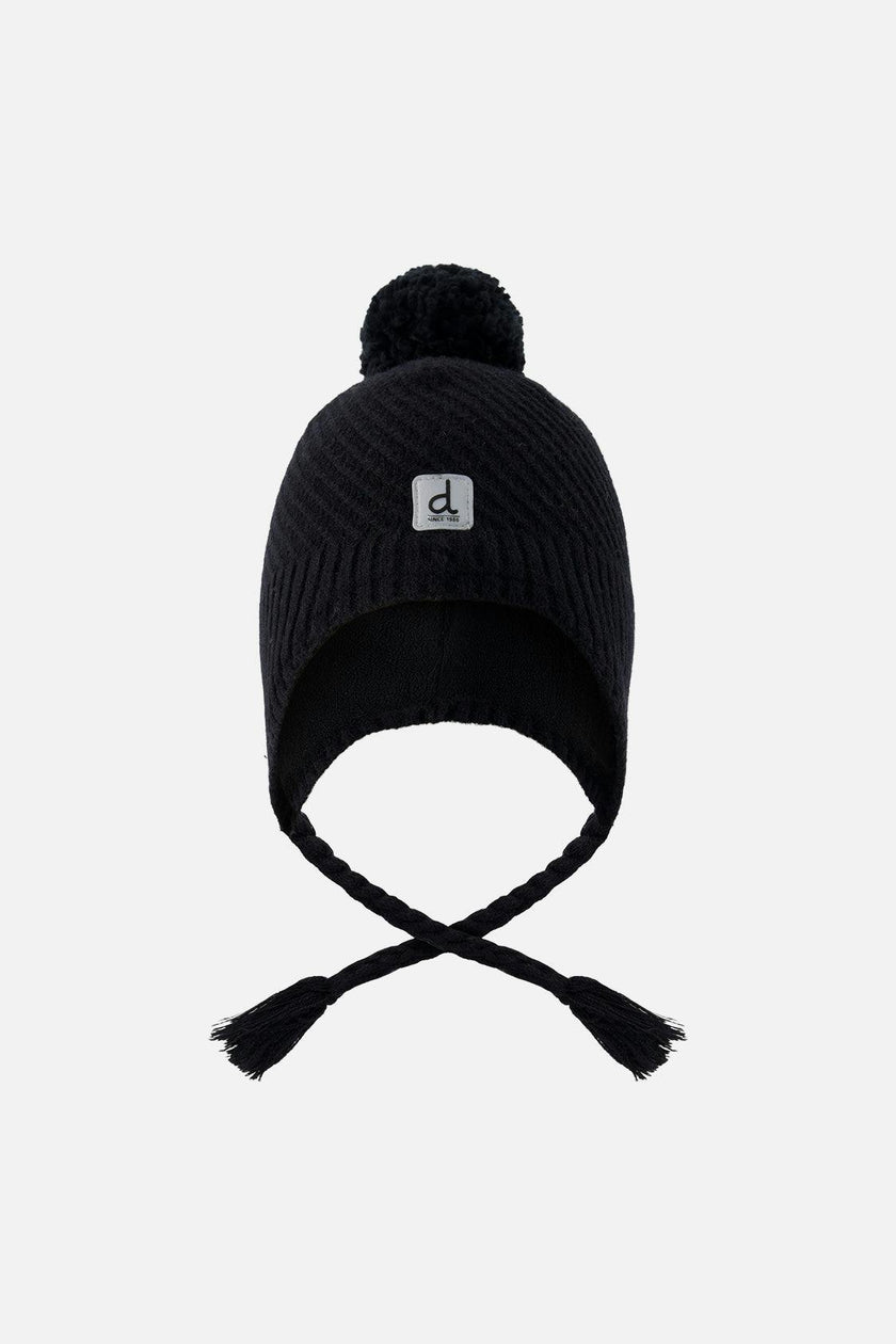 Winter Peruvian Knit Hat with Pompom Black