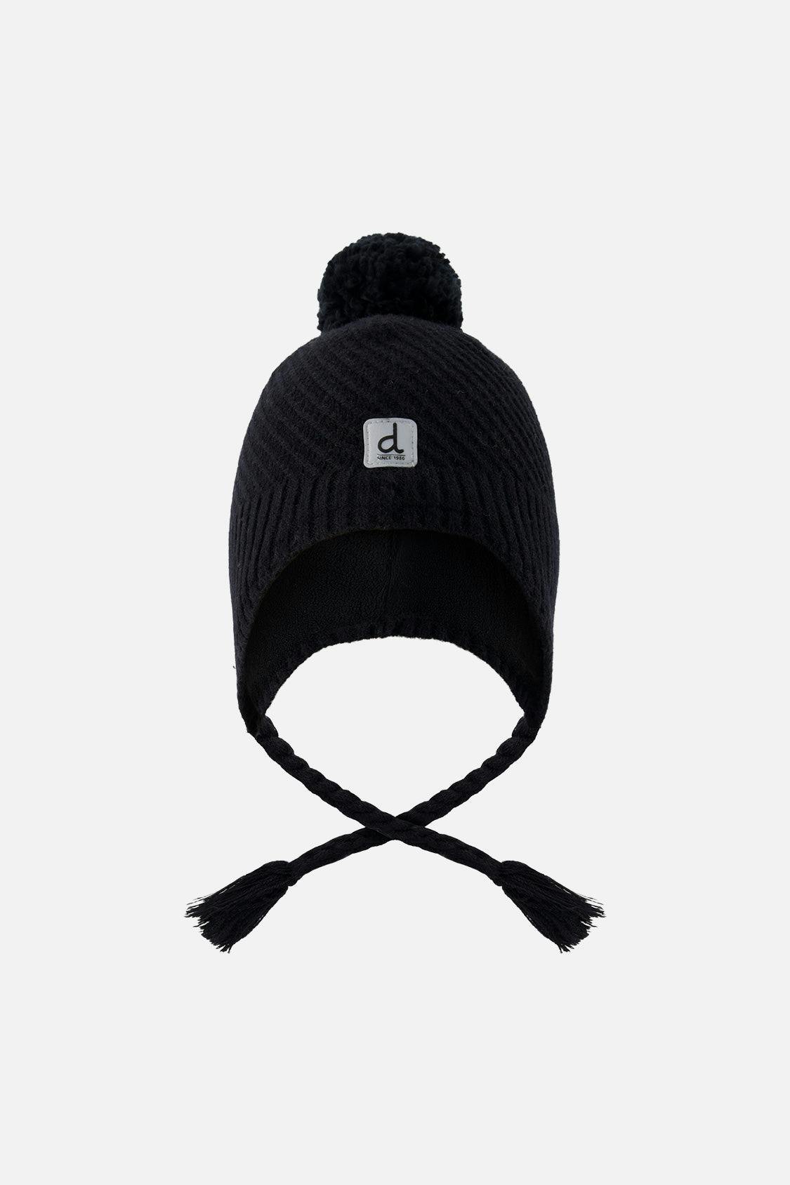 Winter Peruvian Knit Hat with Pompom Black