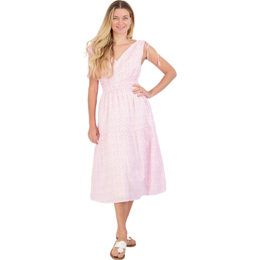 Women's Noemie Ikat Ruched Shoulder Tie Maxi Dress, Pink