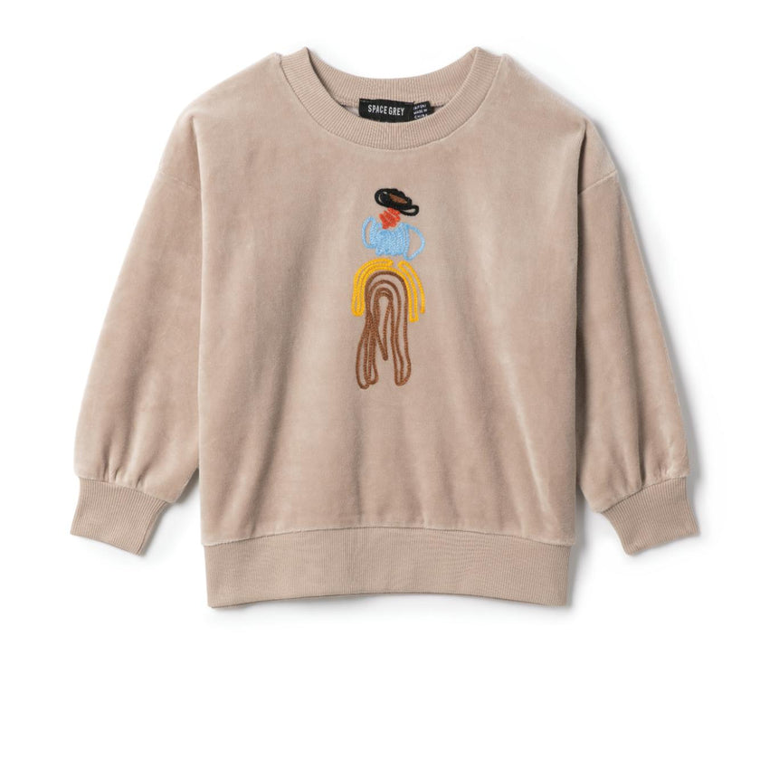 Cowboy Embroidered Sweatshirt Beige