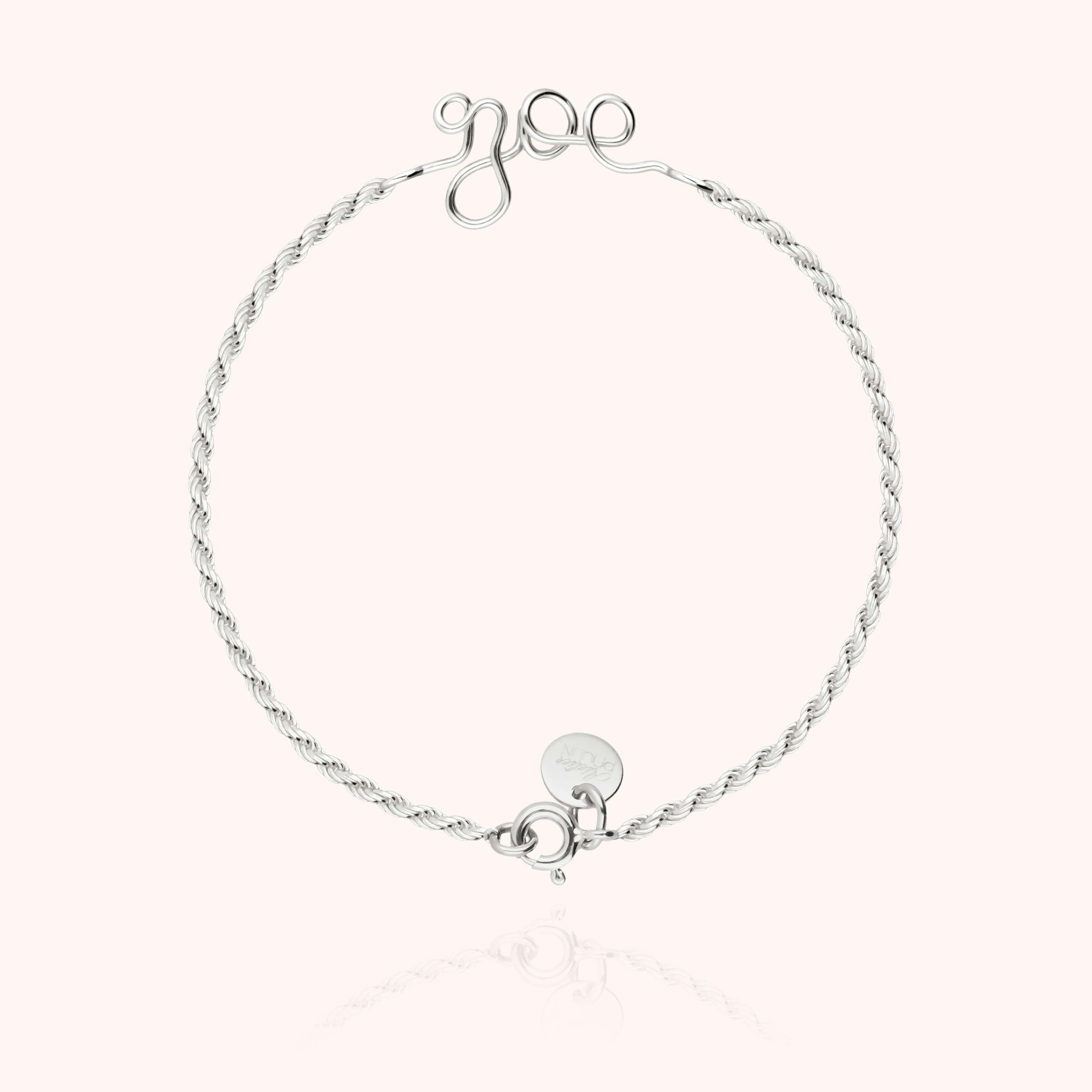 Women's Personalized Rope Chain Bracelet, 925 Silver