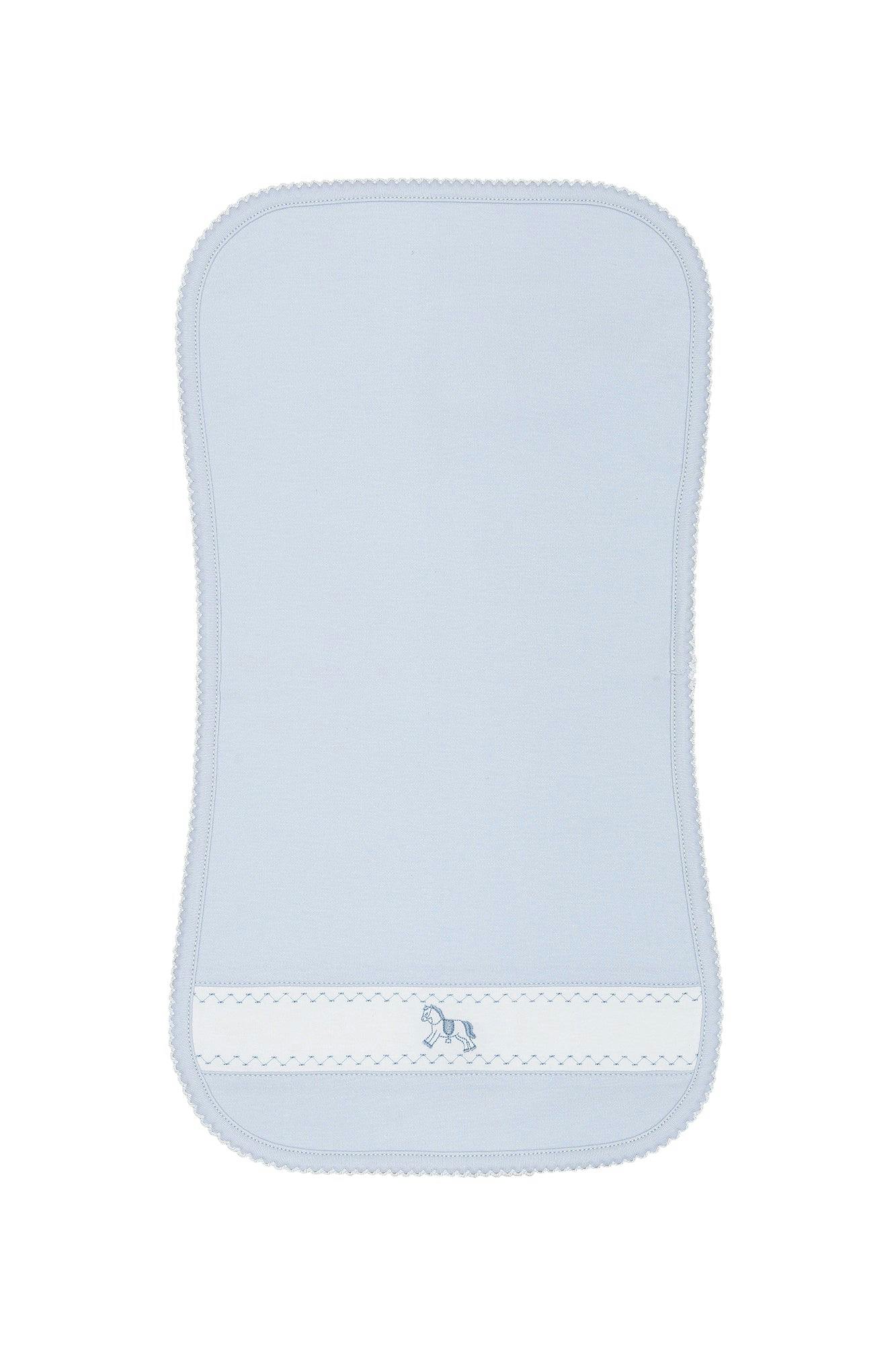 Blue Rocking Horse Embroidered Burp Cloth
