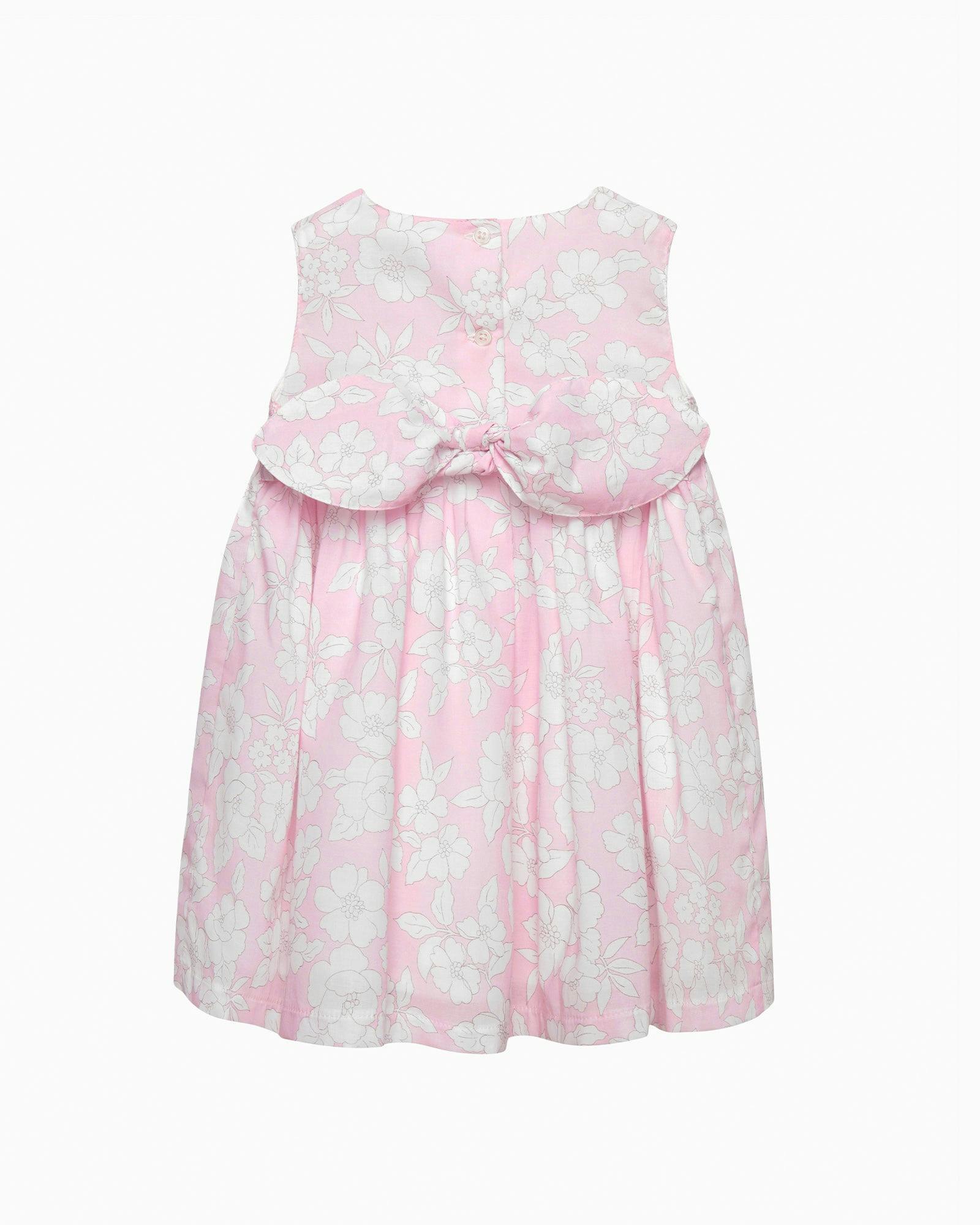 Baby Molly Smocked Pinafore Dress in Pale Pink Floral