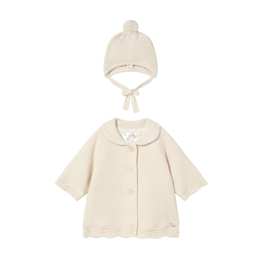 Cream Knit Jacket with Hat