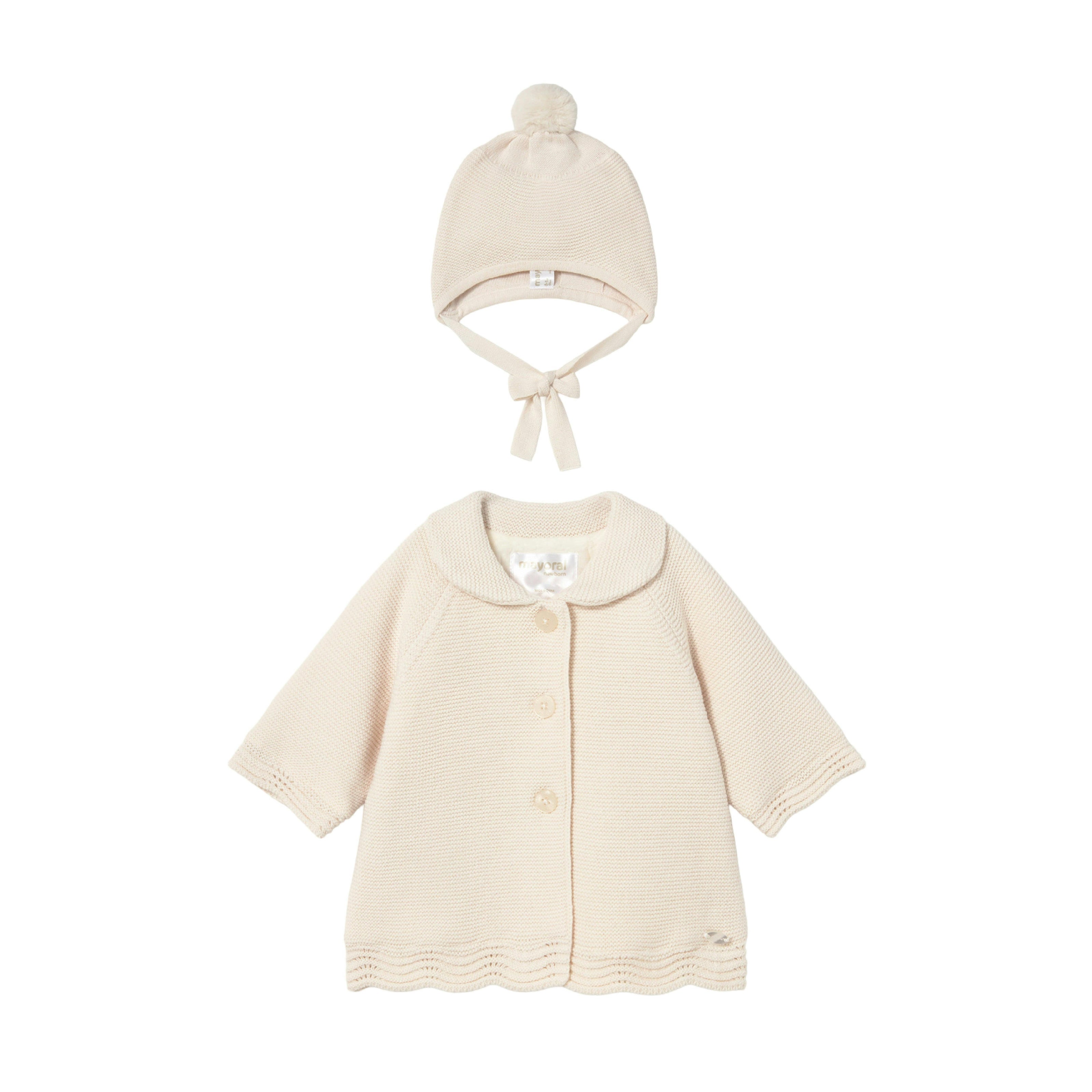 Cream Knit Jacket with Hat