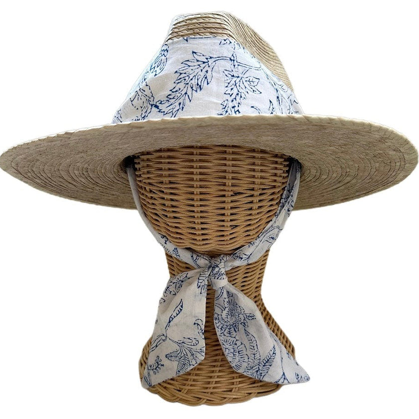 Zinnia Sun Hat - Blue Thistle Block Print Hat Scarf
