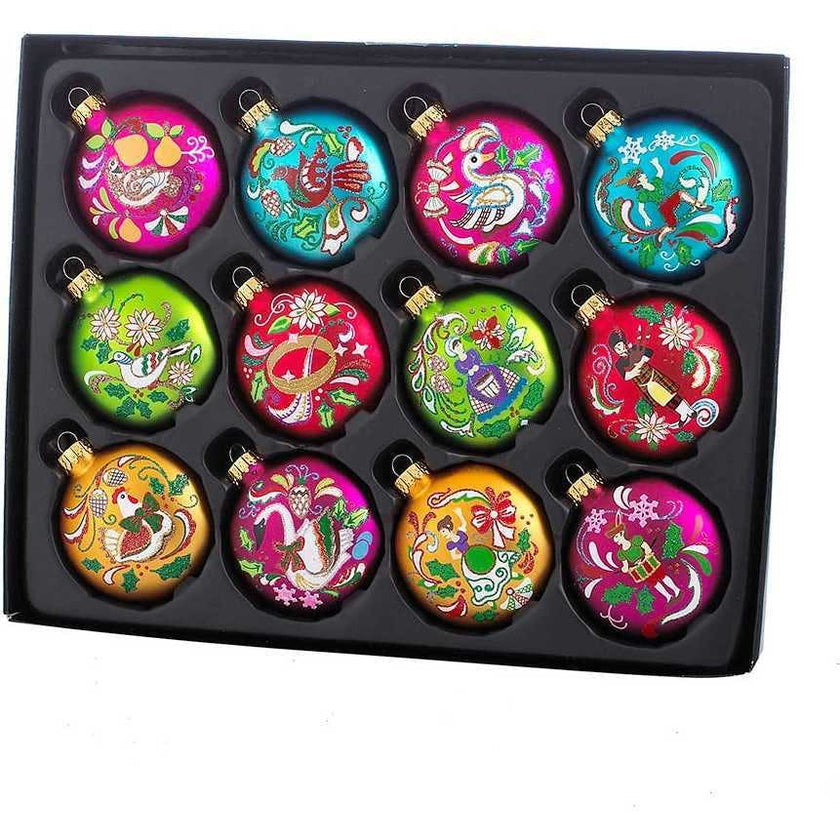 65MM Glass 12 Days Of Christmas Glass Ball Ornaments