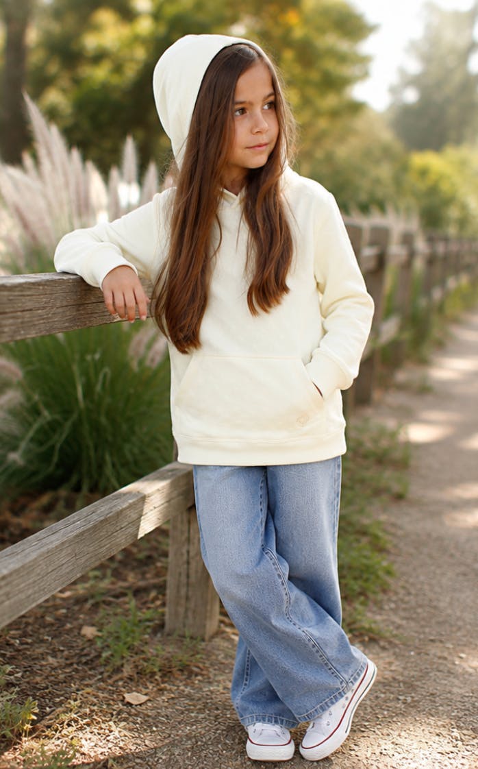 Girl Cream Long Hooded Pocket Jersey 100% Cotton