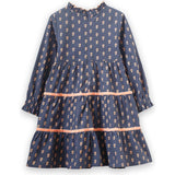 Long Sleeves Tiered Skirt Dress with Velvet Trim