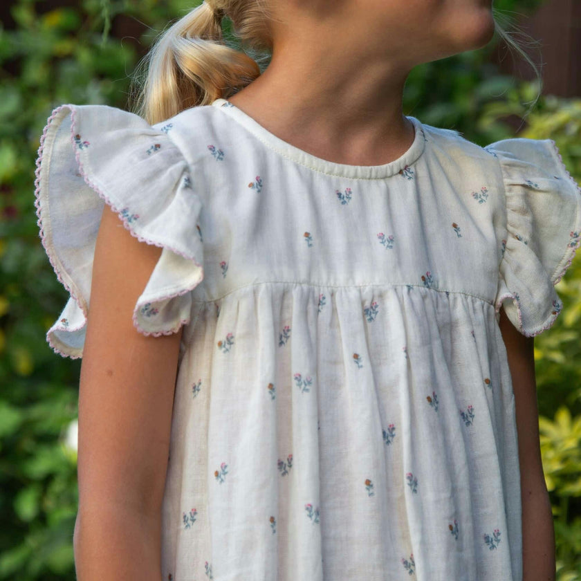 Girls Hannah Dress with Flutter Sleeves | Petit Floret