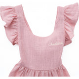 Custom Embroidered Girls Sleeveless Linen Dress, Pink