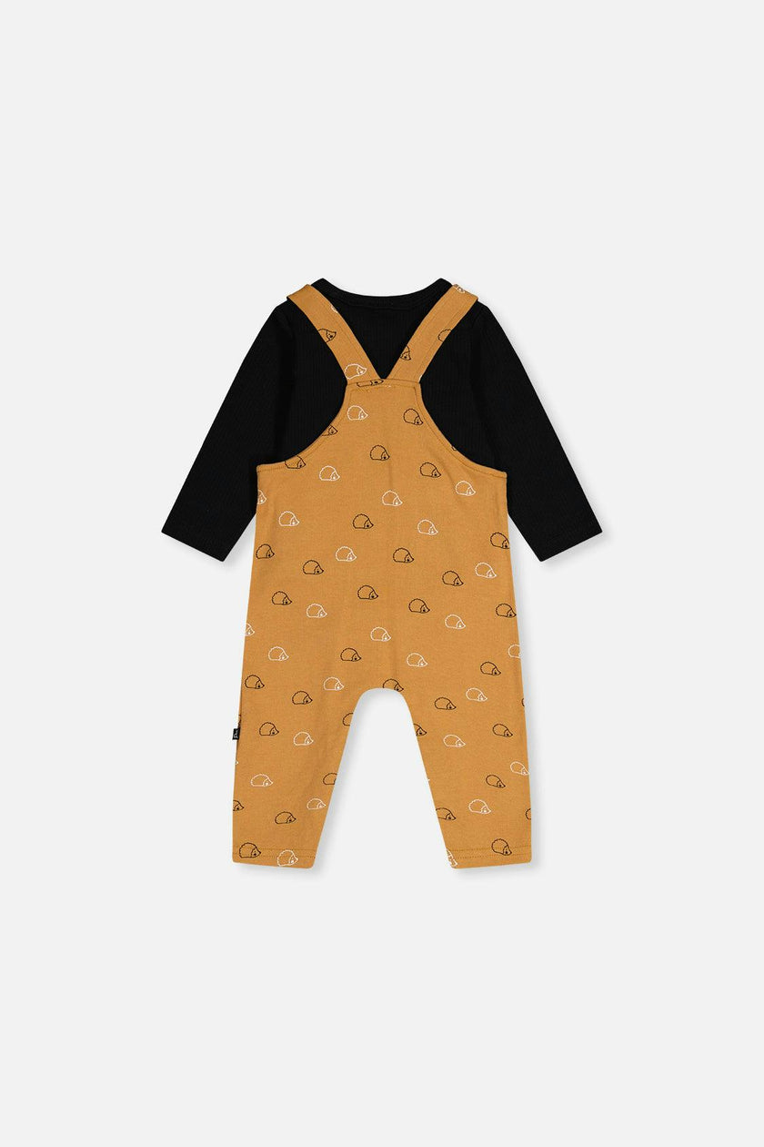 Organic Cotton Onesie With Overalls Set Black And Brown