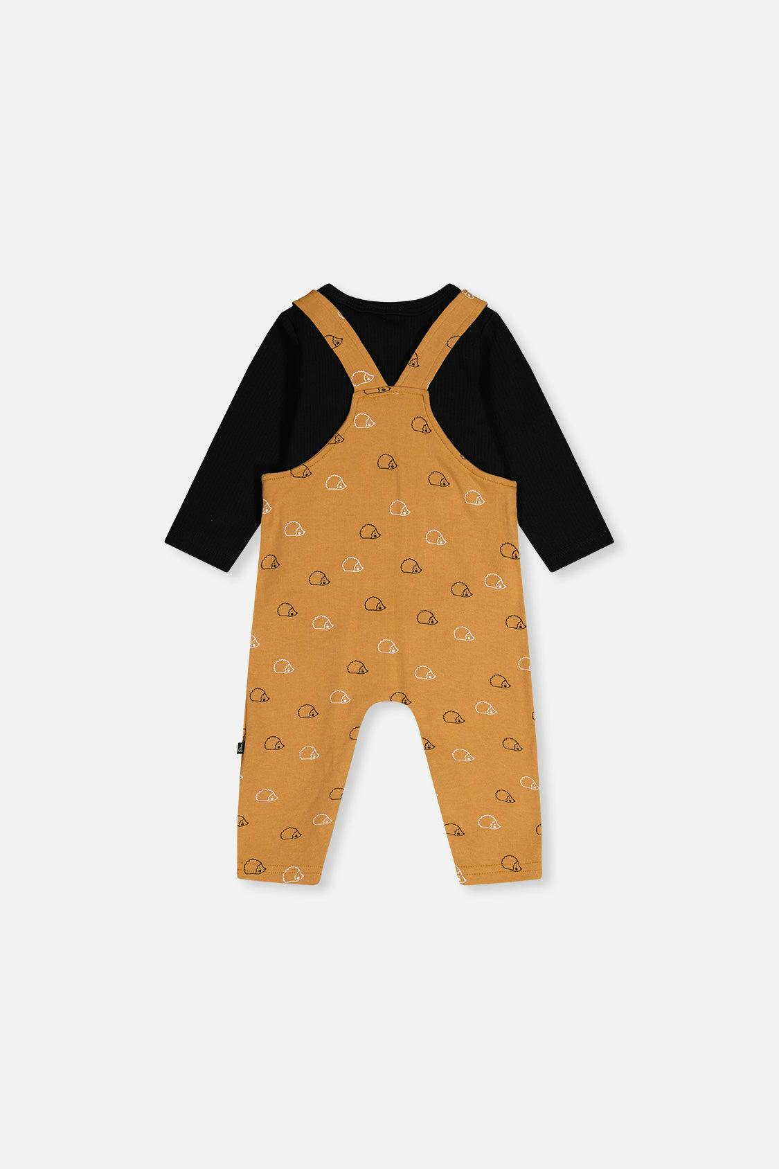 Organic Cotton Onesie With Overalls Set Black And Brown