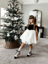 Audrey Black Velour Top and White Sateen Dress