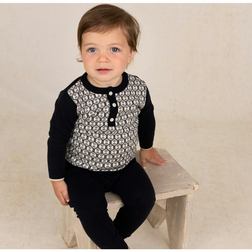 Boys Diamond Jacquard Knit Set Vintage Blue