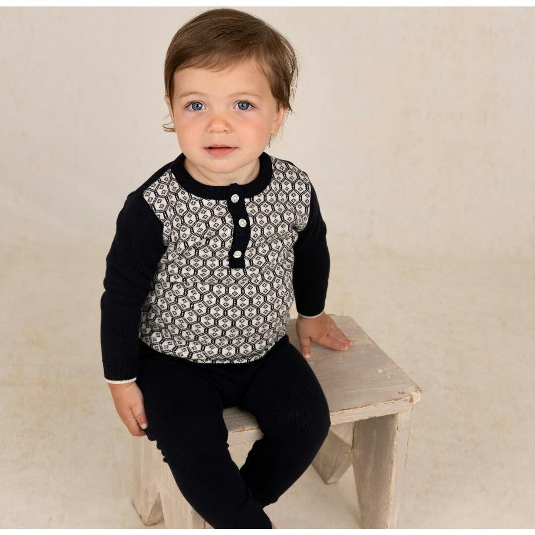 Boys Diamond Jacquard Knit Set Vintage Blue