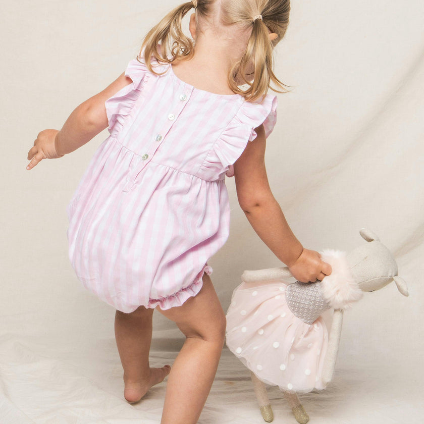 Baby's Twill Ruffled Romper in Pink Gingham