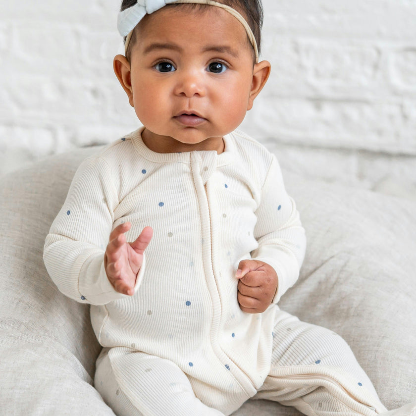 Kit Ribbed Zipper Sleeper - Mini Dot / Sea + Dune