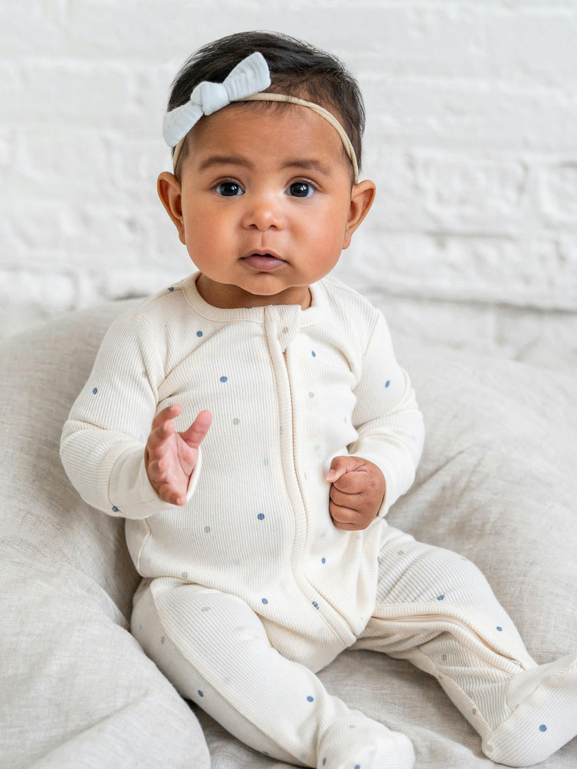 Kit Ribbed Zipper Sleeper - Mini Dot / Sea + Dune