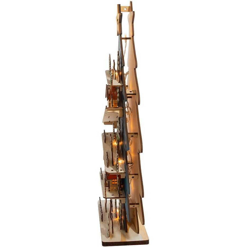23.6-Inch Battery-Operated Light Up Wooden Christmas Tree with Village Scene