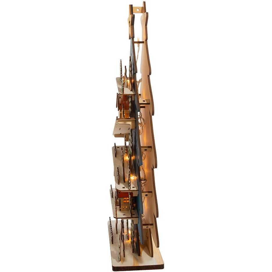 23.6-Inch Battery-Operated Light Up Wooden Christmas Tree with Village Scene