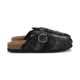 Black Textured Buckle Slip-Ons