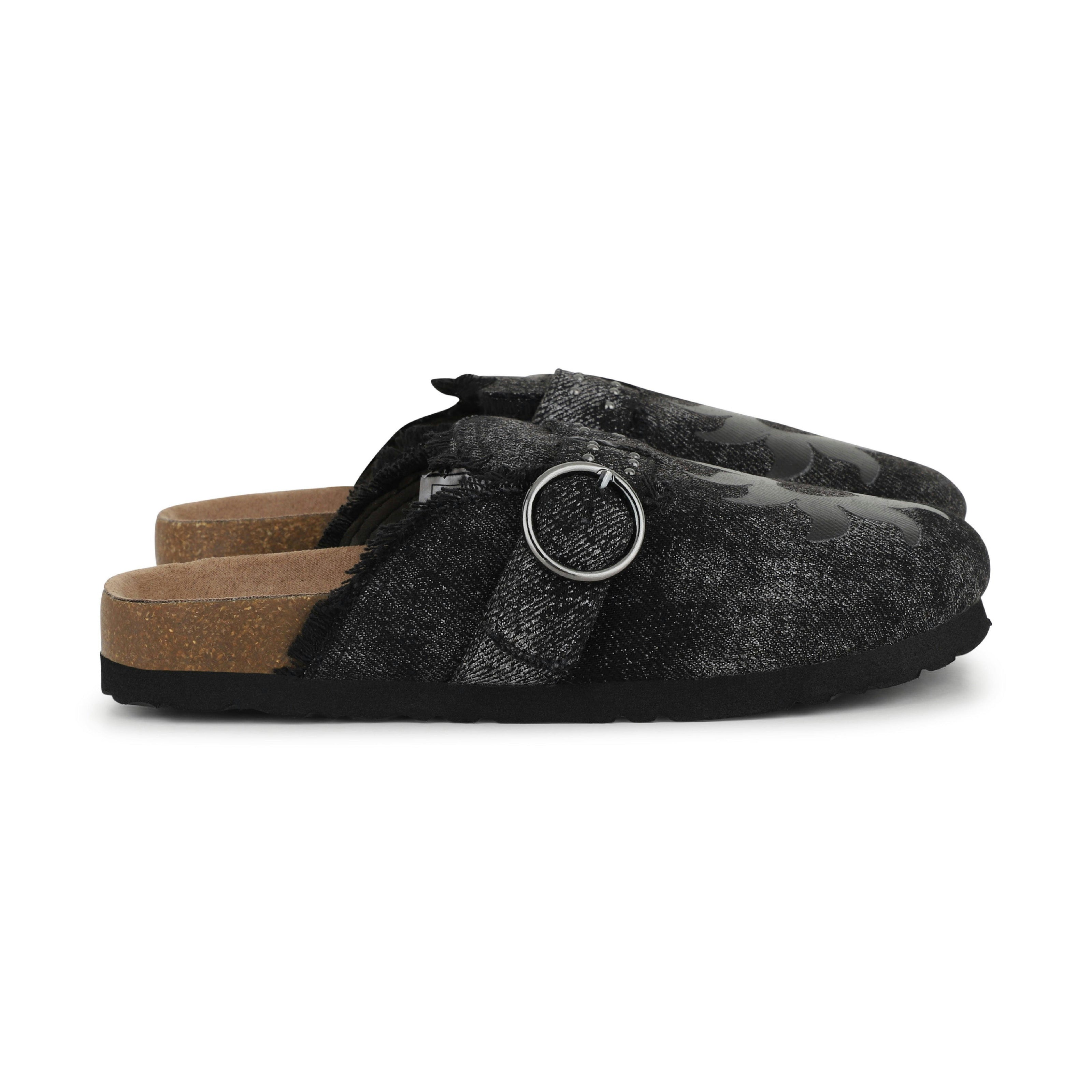 Black Textured Buckle Slip-Ons