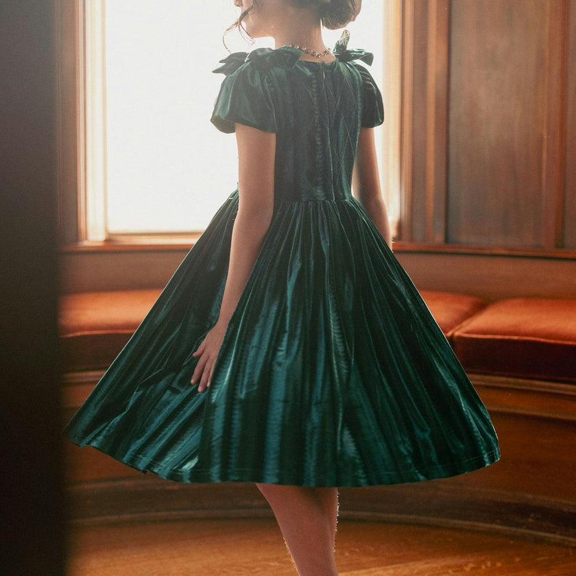 Mini Tiara Dress in Green Velvet