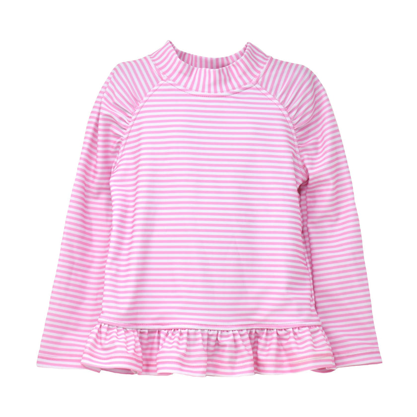 UPF 50+ Ruffle Rash Guard | Sweet Pink Stripe