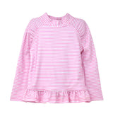 UPF 50+ Ruffle Rash Guard | Sweet Pink Stripe